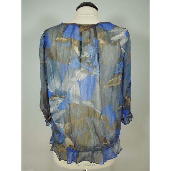 LORENZA BLAU Blouse size 36 Sheer Print Fabric 3/4 Sleeves - Picture 4 of 6
